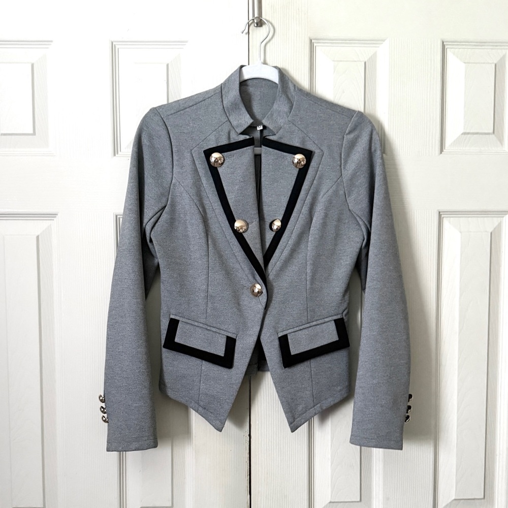 Collarless Asymmetrical Stretch Blazer